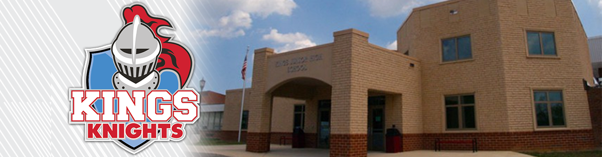 Kings Knights logo with picture of Kings Junior High School building front